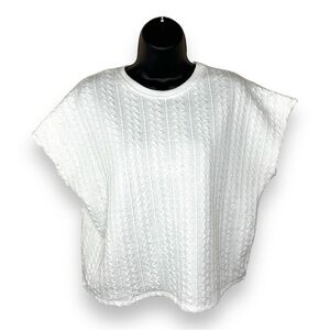 Large Urban Romantics White Cable Knit Cap Sleeve Sweatshirt Stretch Neutral